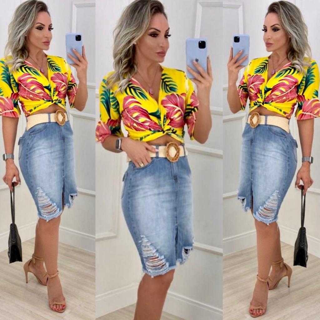 roupas com saia jeans